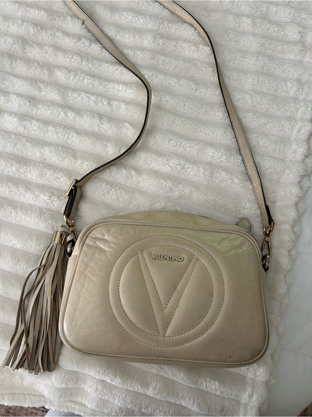 Valentino Ivory Leather Crossbody Bag with Tassel